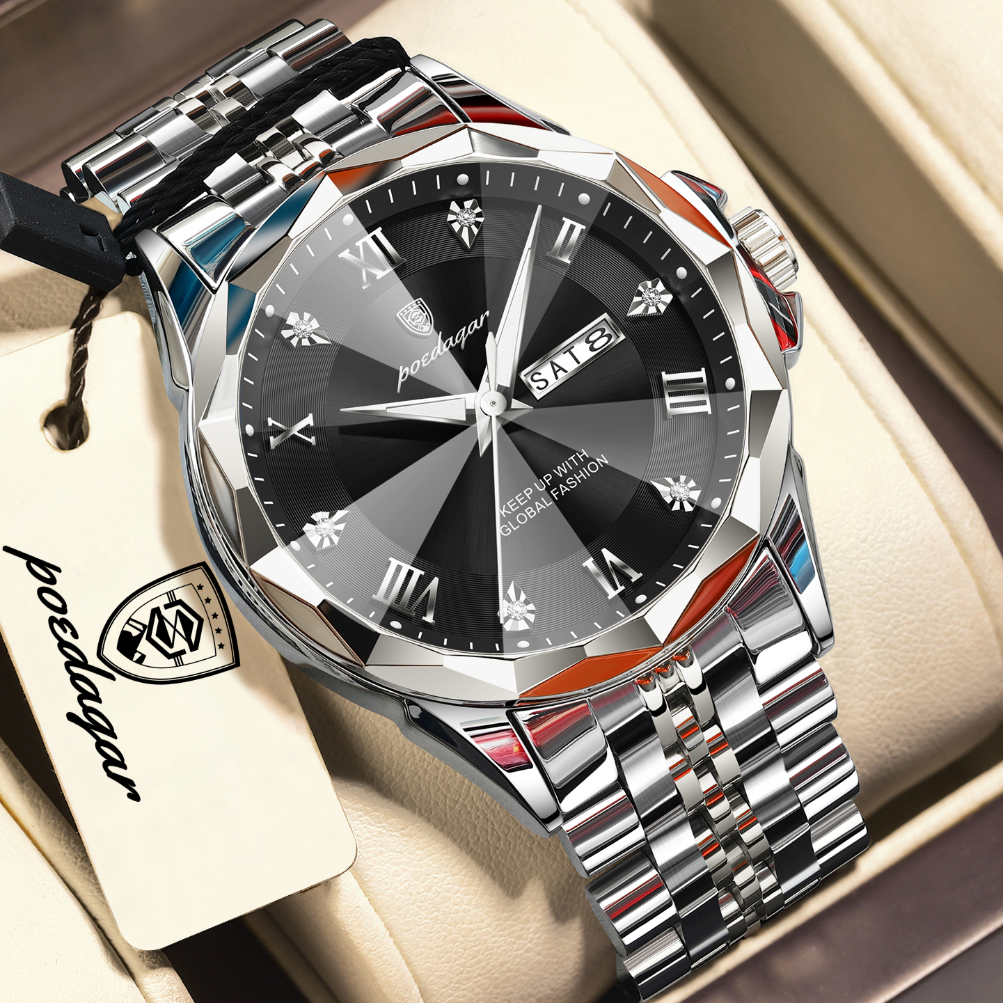 Luxury Mens Quartz Watch Waterproof Luminous Stainless Steel Business Watch