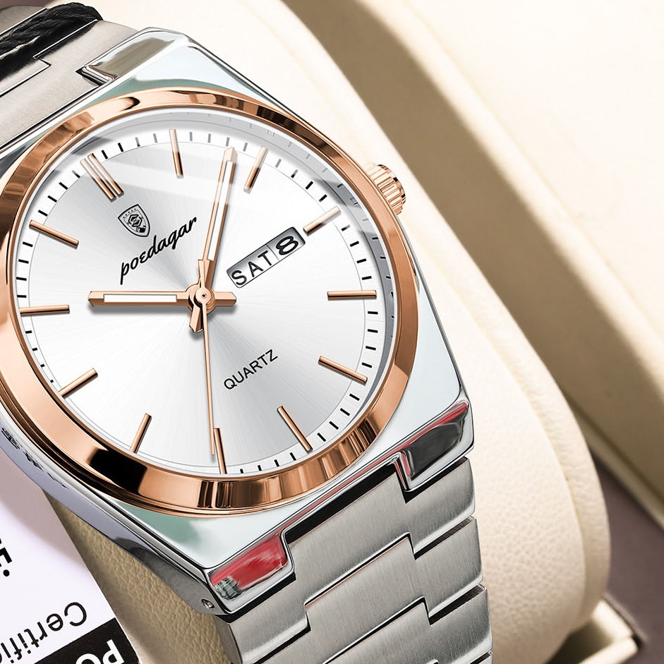 Luxury Men Quartz Watch Waterproof Luminous Stainless Steel Date Week Wristwatch