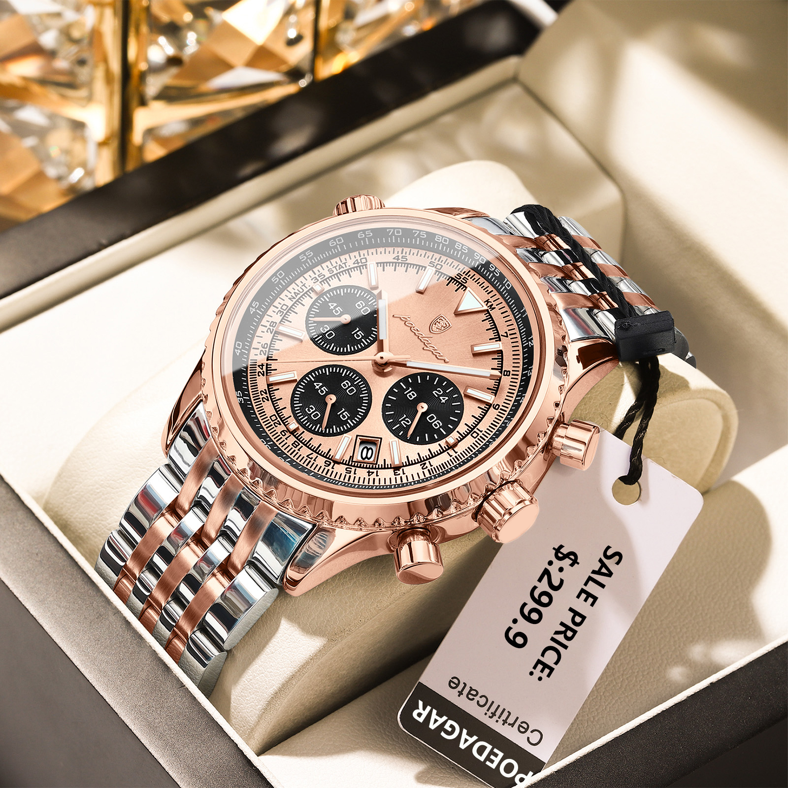 Luxury Men Quartz Chronograph Watch Waterproof Luminous Stainless Steel Design