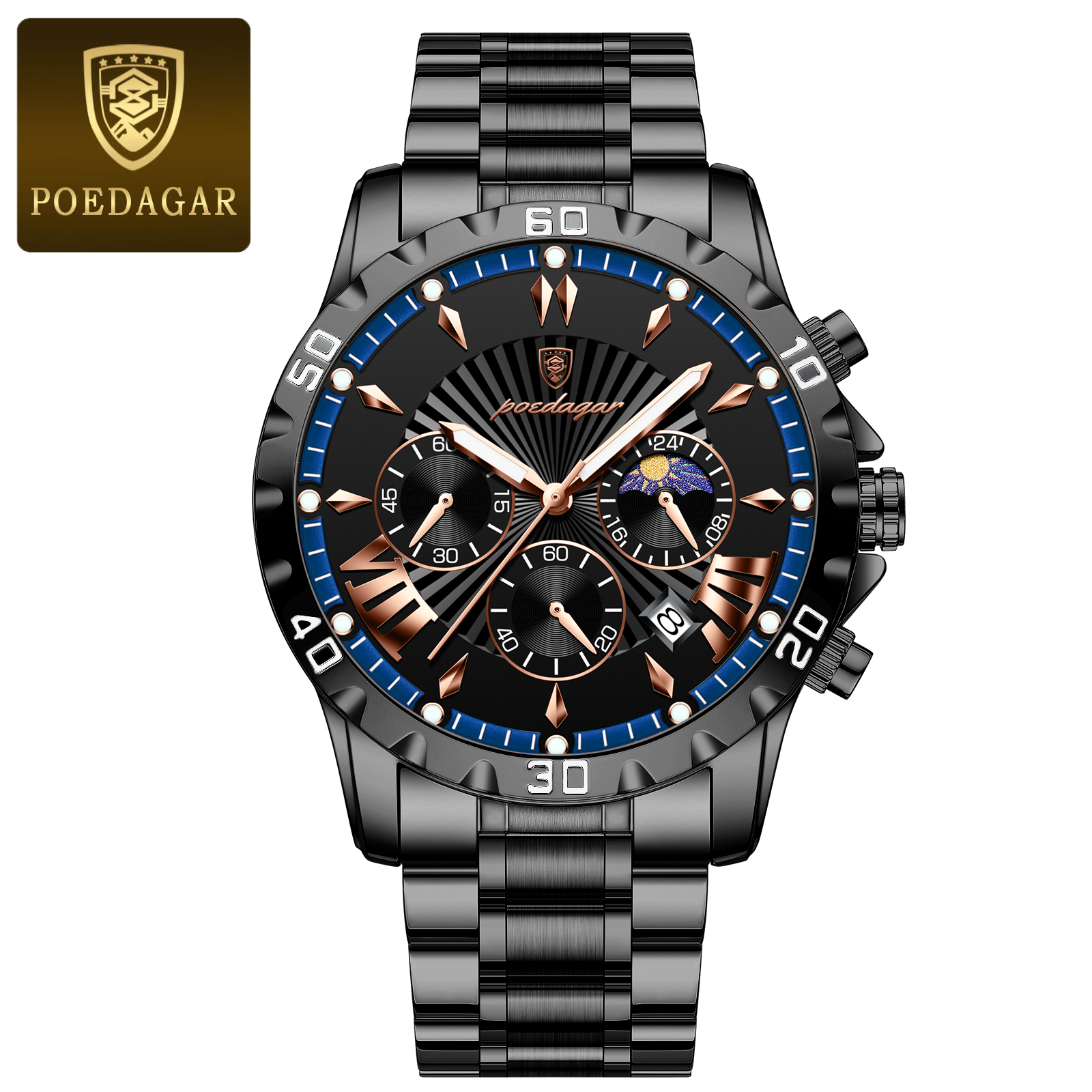 Luxury Mens Chronograph Watch Waterproof Luminous & Stainless Steel Quartz Watch