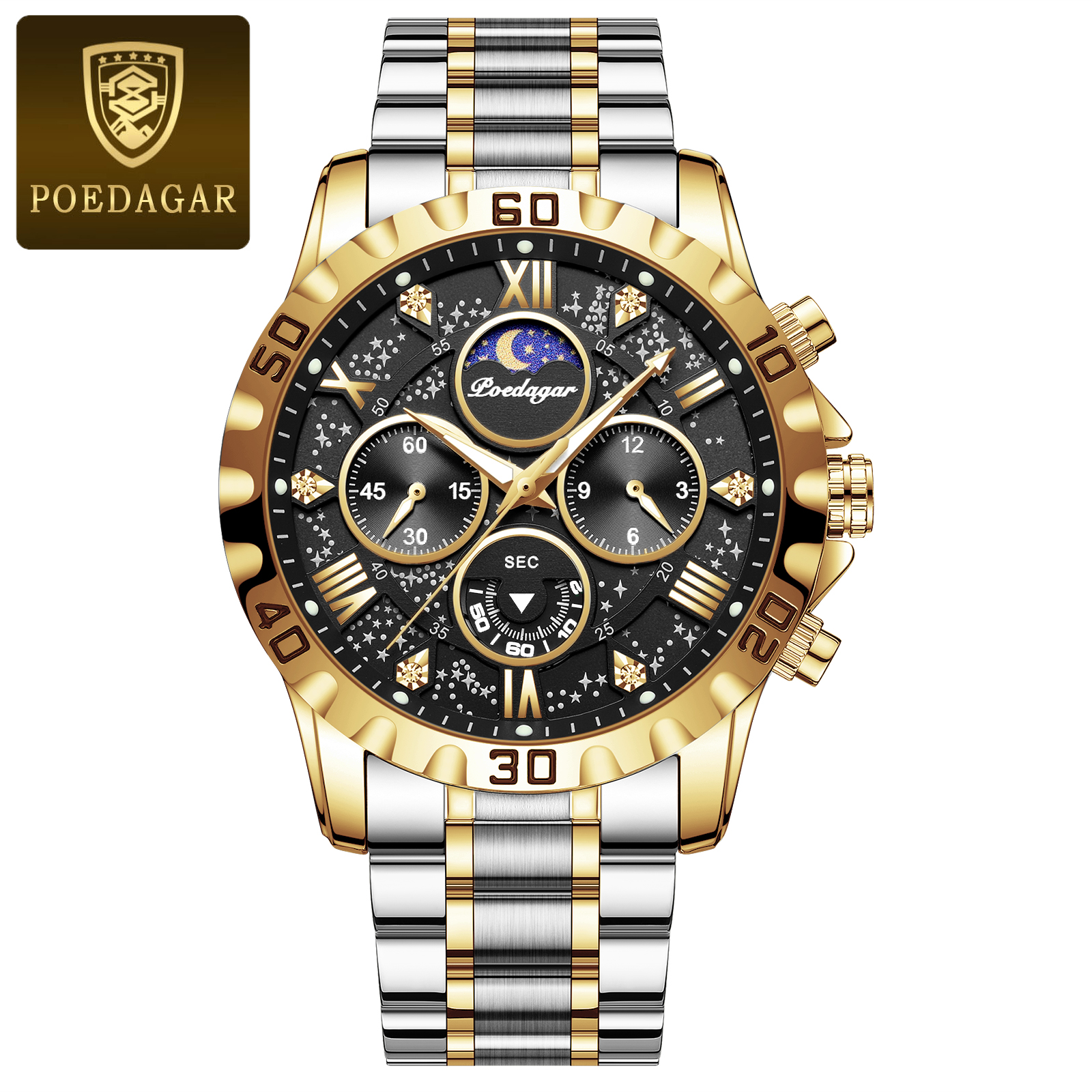 Luxury Chronograph Watch for Men Waterproof & Luminous Stainless Steel Quartz Wristwatch