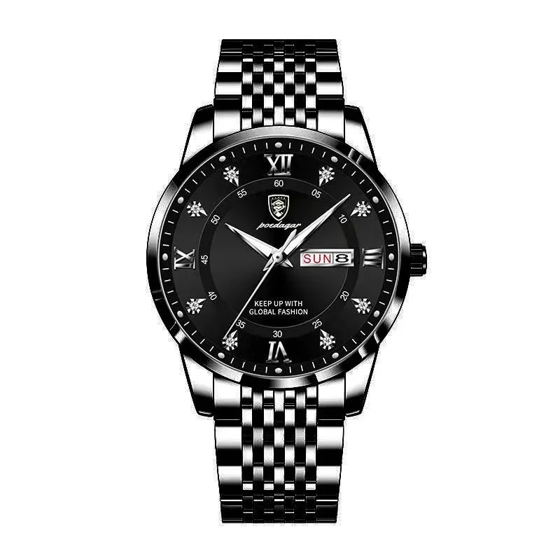 Luxury Business Watch for Men Stainless Steel Waterproof Luminous Quartz Wristwatch