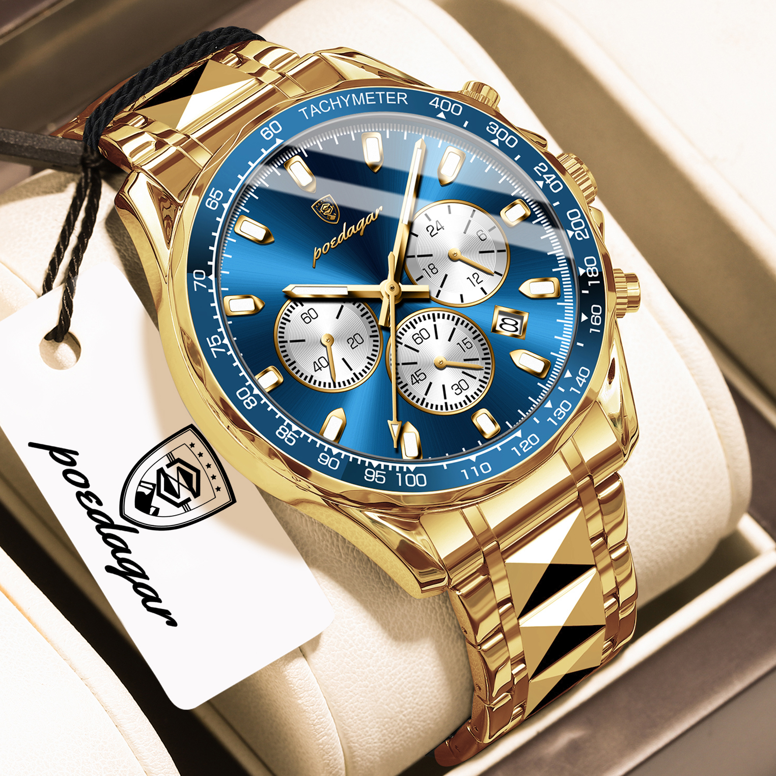 Luxury Mens Chronograph Watch Waterproof Stainless Steel Quartz Watch