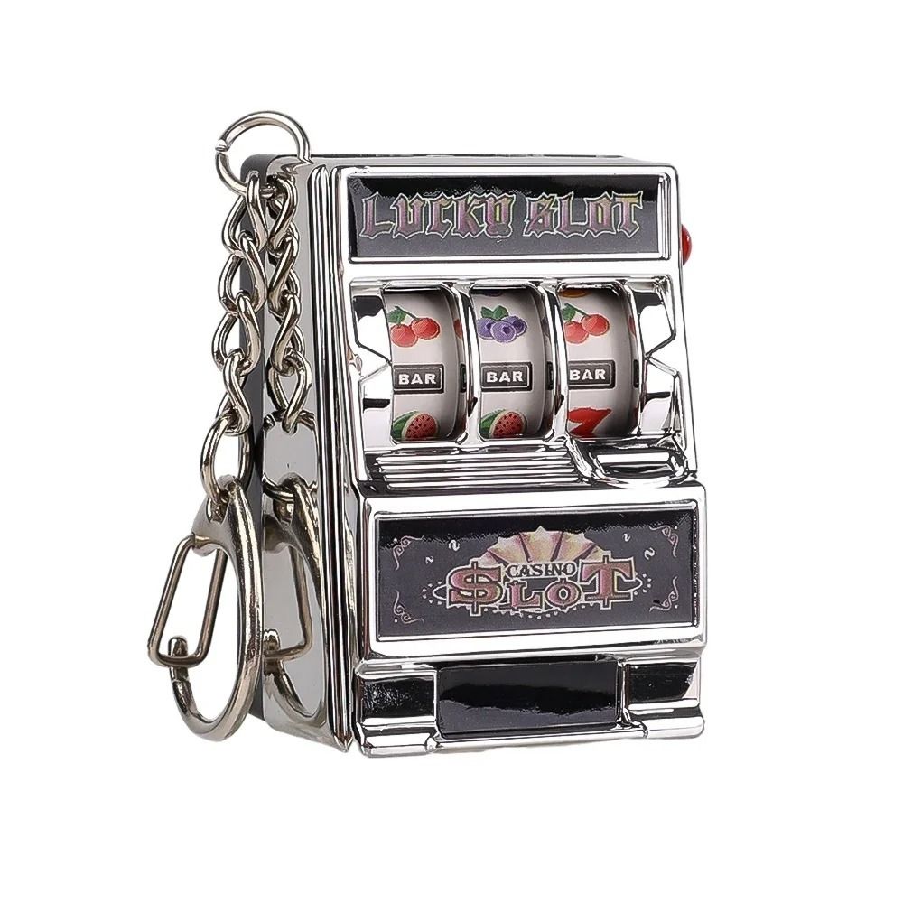 Mini Slot Machine Keychain Plastic Arcade Style Pocket Toy with Stainless Steel Ring