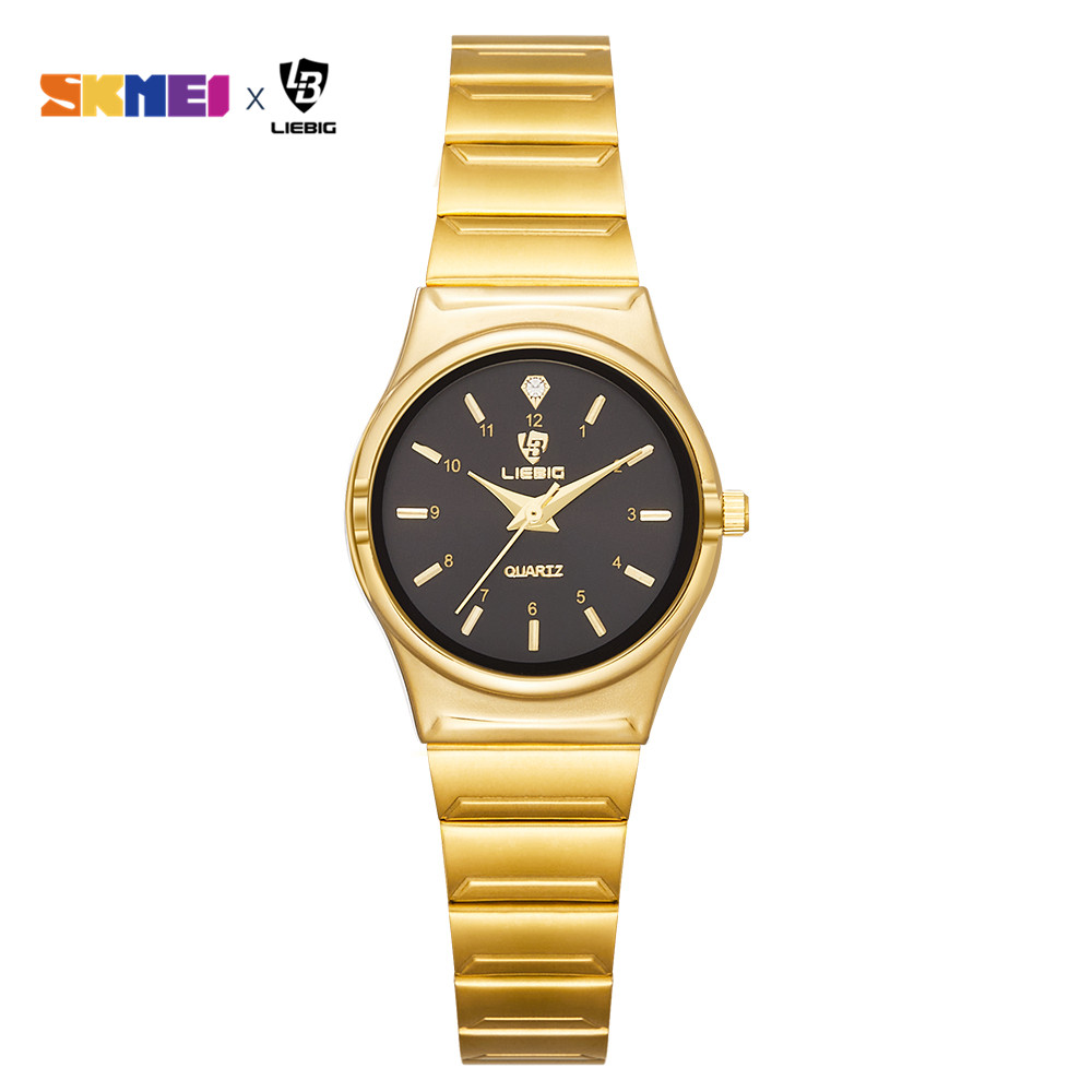 Womens Gold Stainless Steel Quartz Watch with 3Bar Water Resistance