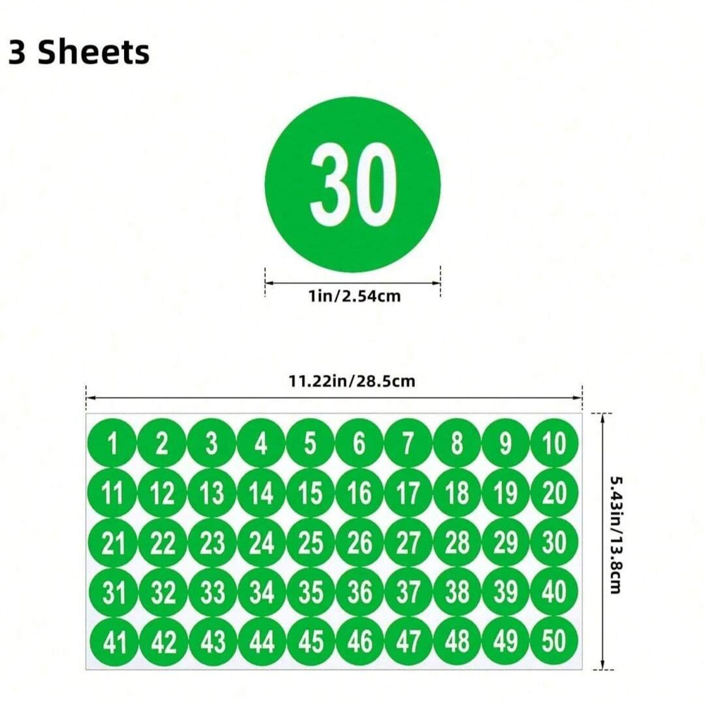 1 Inch Vinyl Number Stickers 1 to 50 Waterproof Self-Adhesive Decals 3 Sheets