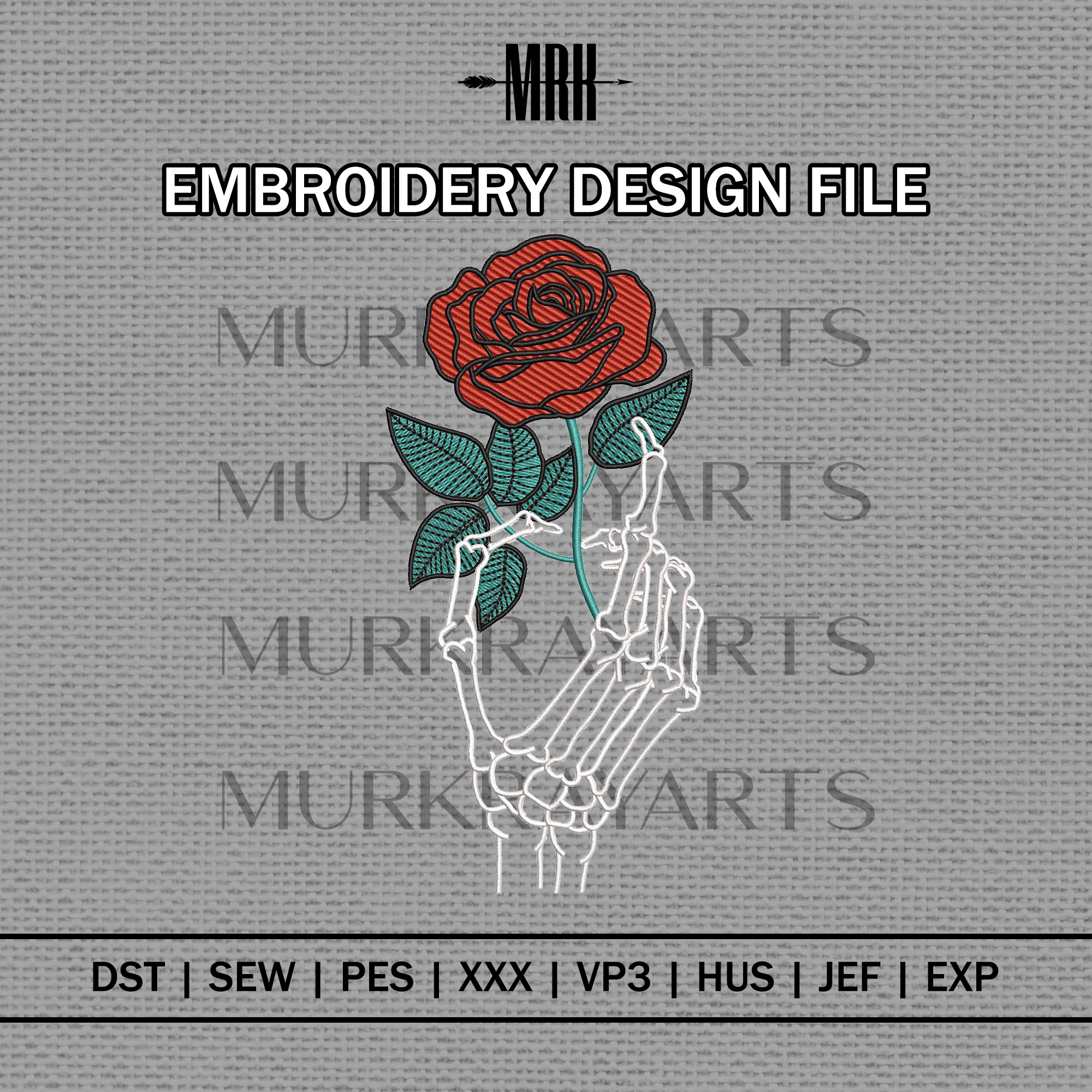 Skeleton Rose Design - Embroidery Design File - Inspire Uplift