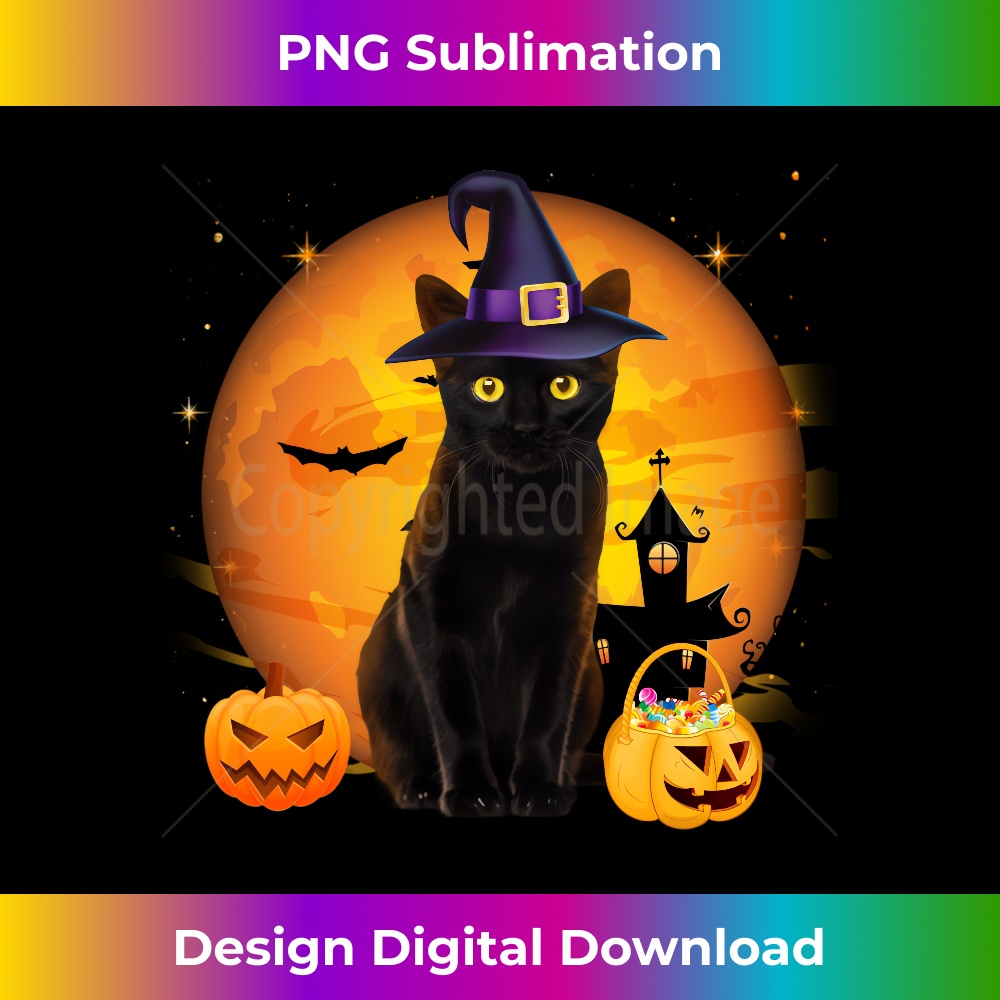 Vintage Scary Halloween Black Cat Costume Witch Hat & Moon - | Inspire ...