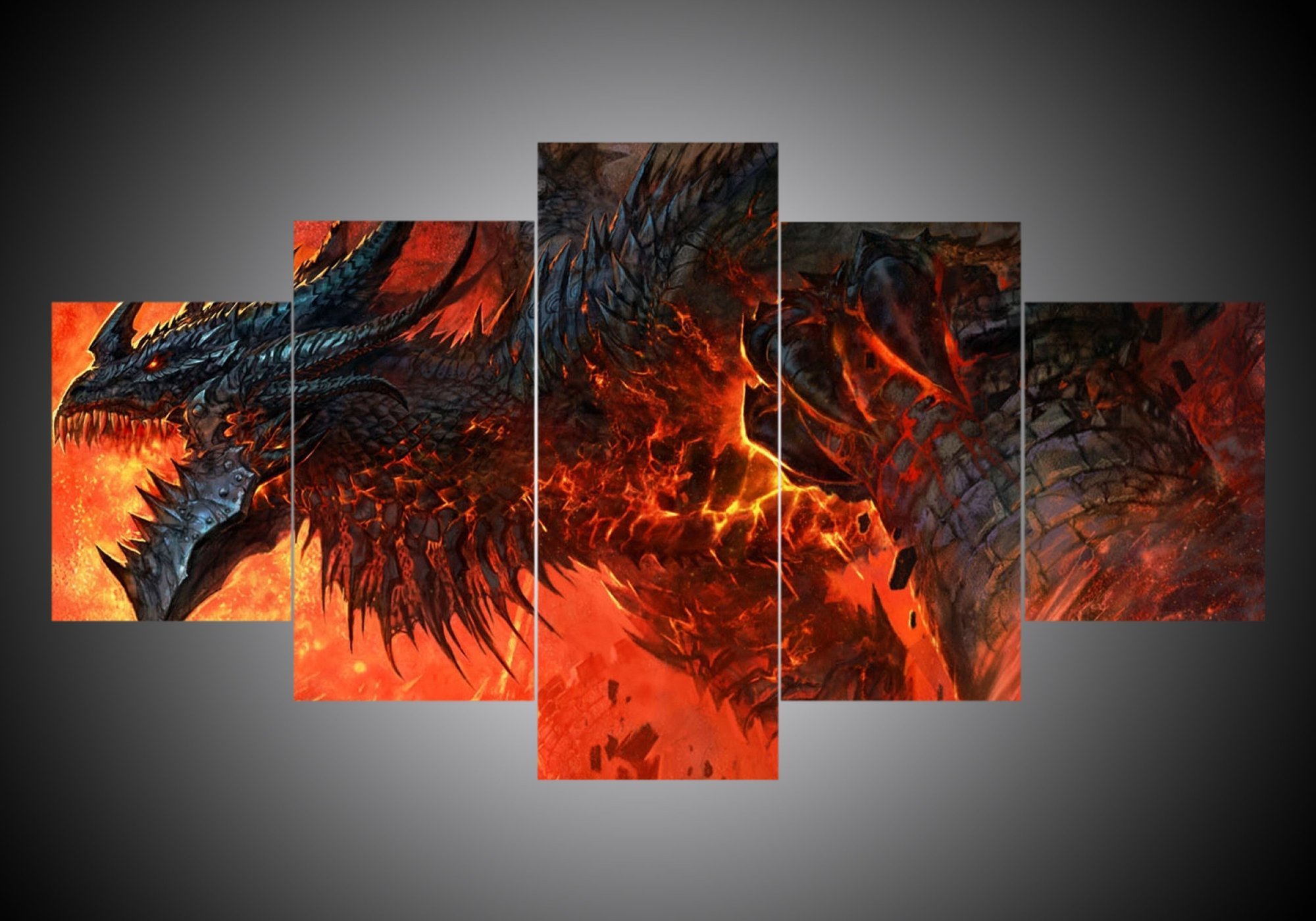Dragon 6 Abstract Art Large Framed 5 Pieces Canvas Wall Art | Inspire ...