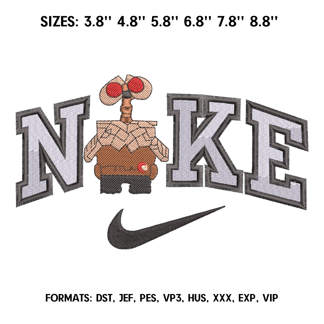 Nike Walle Embroidery Design File, Wall E Anime Embroidery D Inspire