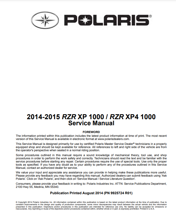 2017 POLARIS RANGER XP 1000 SERVICE MANUAL PDF visual data 5