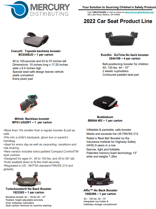 Catalogue 2014 Car Seat Product Line Mercury Distributing