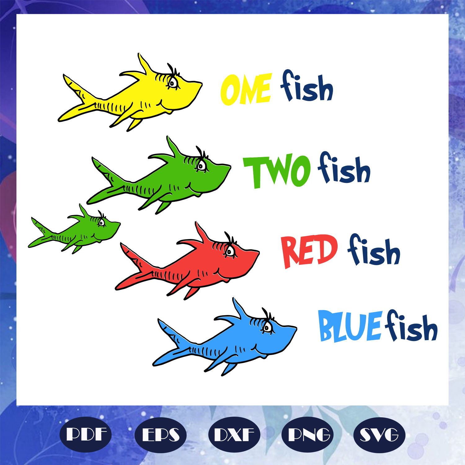 One fish two fish red fish blue fish svg, Dr seuss svg, Grin - Inspire ...