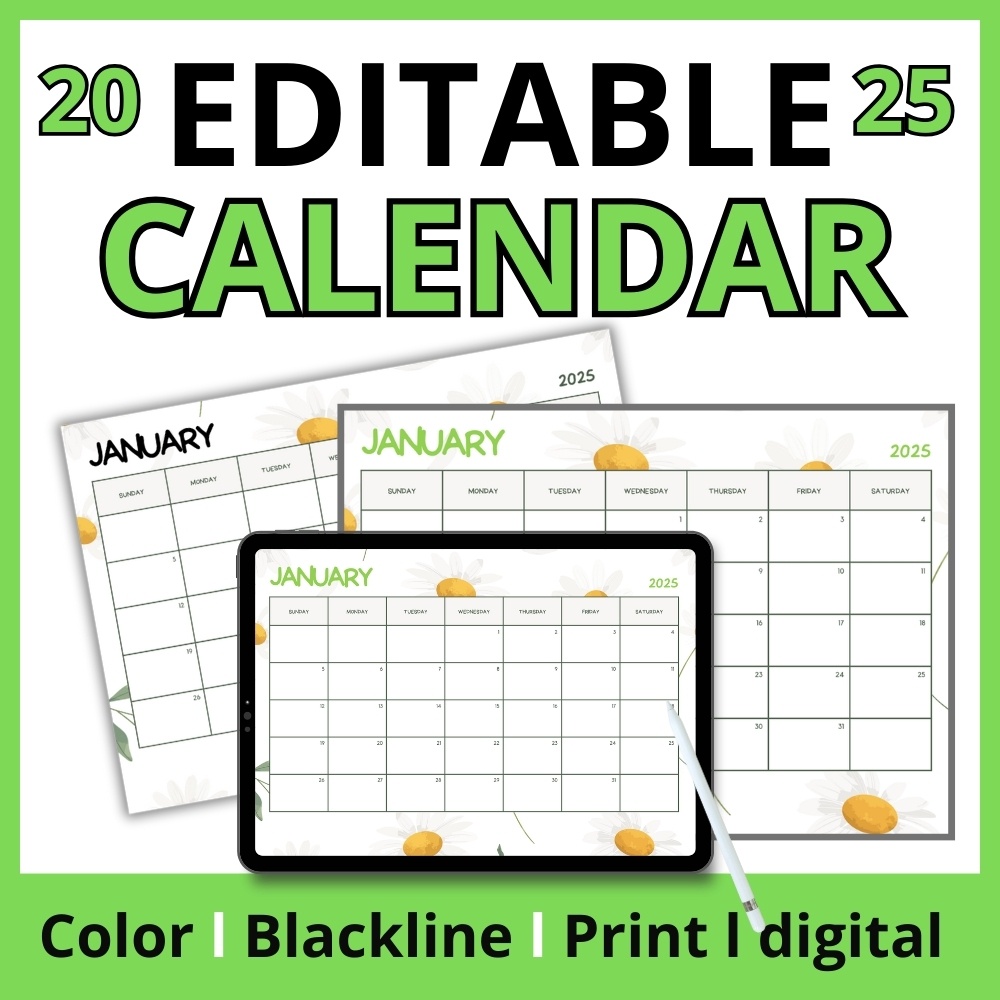 Monthly Editable Calendars 2024-2025 with FREE Updates - Pri | Inspire ...