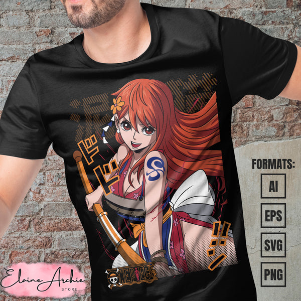 Premium Nami One Piece Anime Vector T-shirt Design Template | Inspire ...