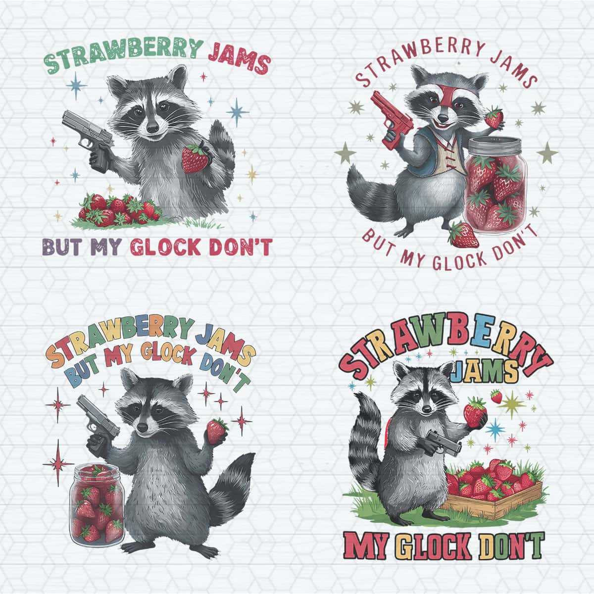 T-Shirt Humour "Strawberry Jams But My Don't" Avec Raton Laveur - Taille S à 3XL