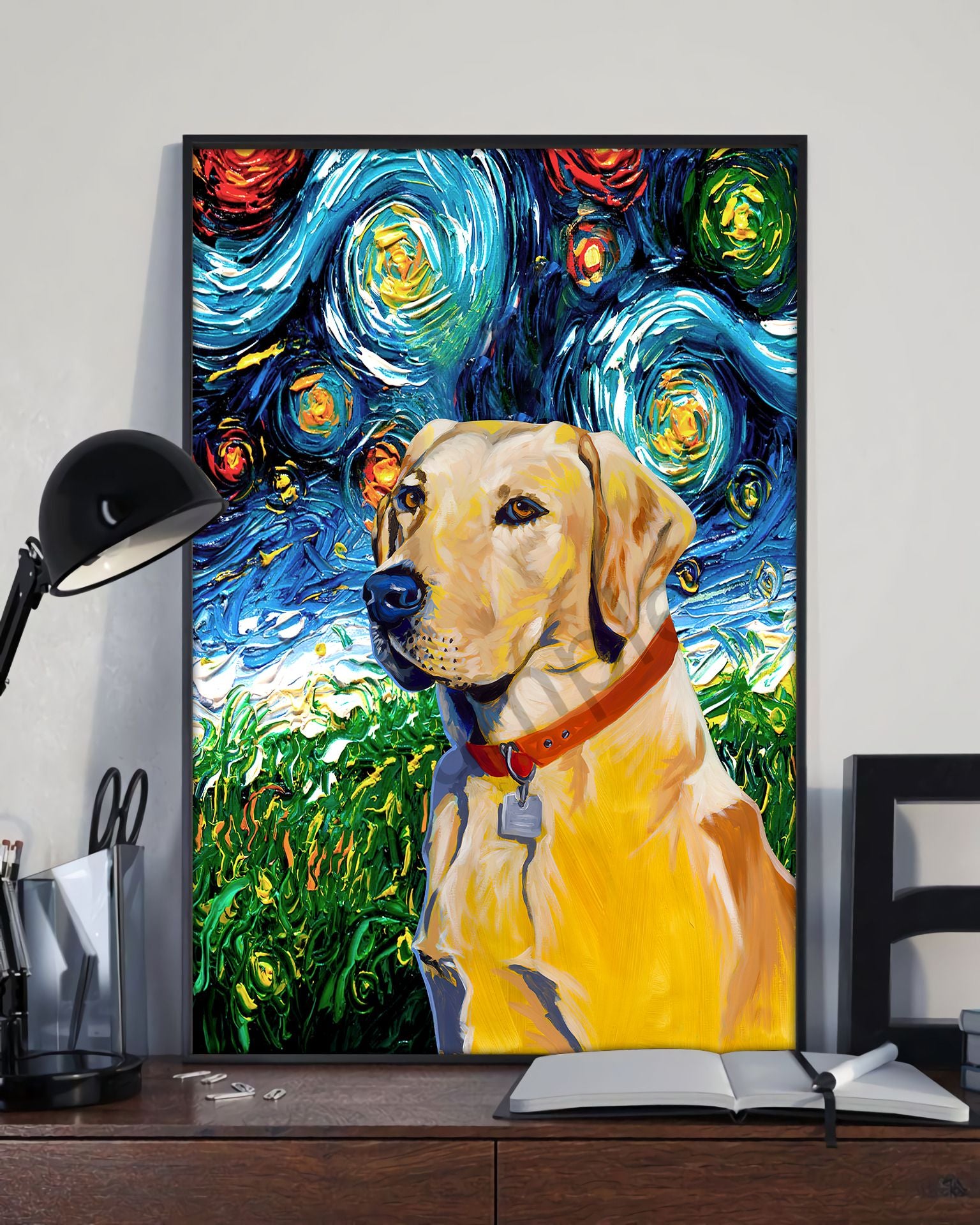 MuchoWow® Glasschilderij 160x120 cm - Schilderij acrylglas - Een zwarte Labrador