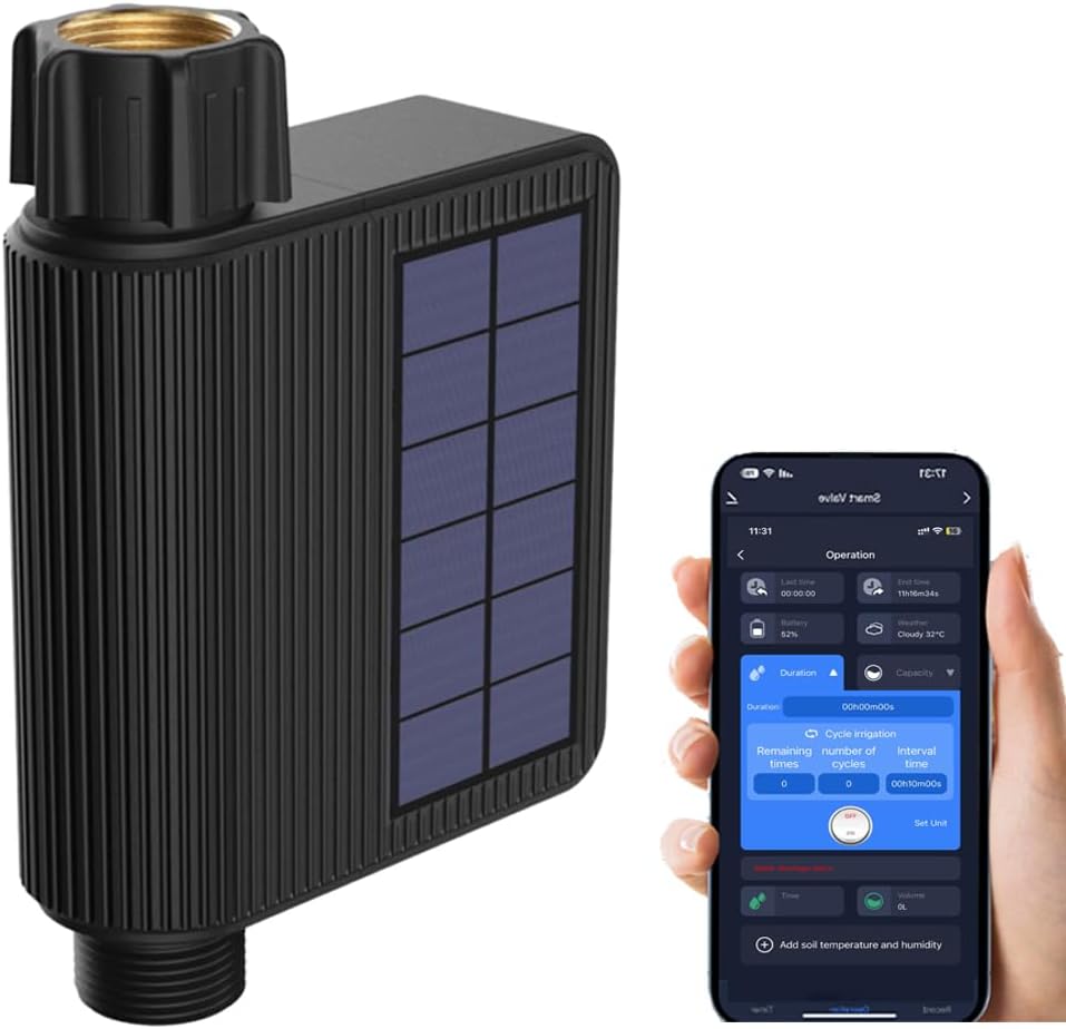 Tuya Smart WiFi Watering Timer, Solar-Powered Sprinkler & Drip Irrigation System with Built-in Water Flow Recorder