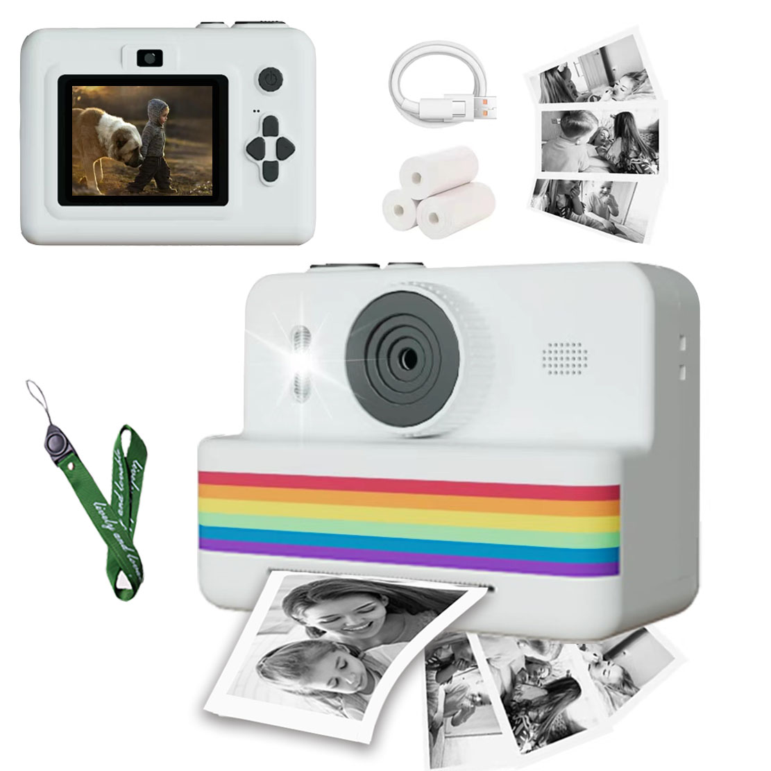 Instant Print Camera for Kids, Portable Thermal Mini Printer with 2.8inch HD Video, Digital Children Photo Camera, Toy