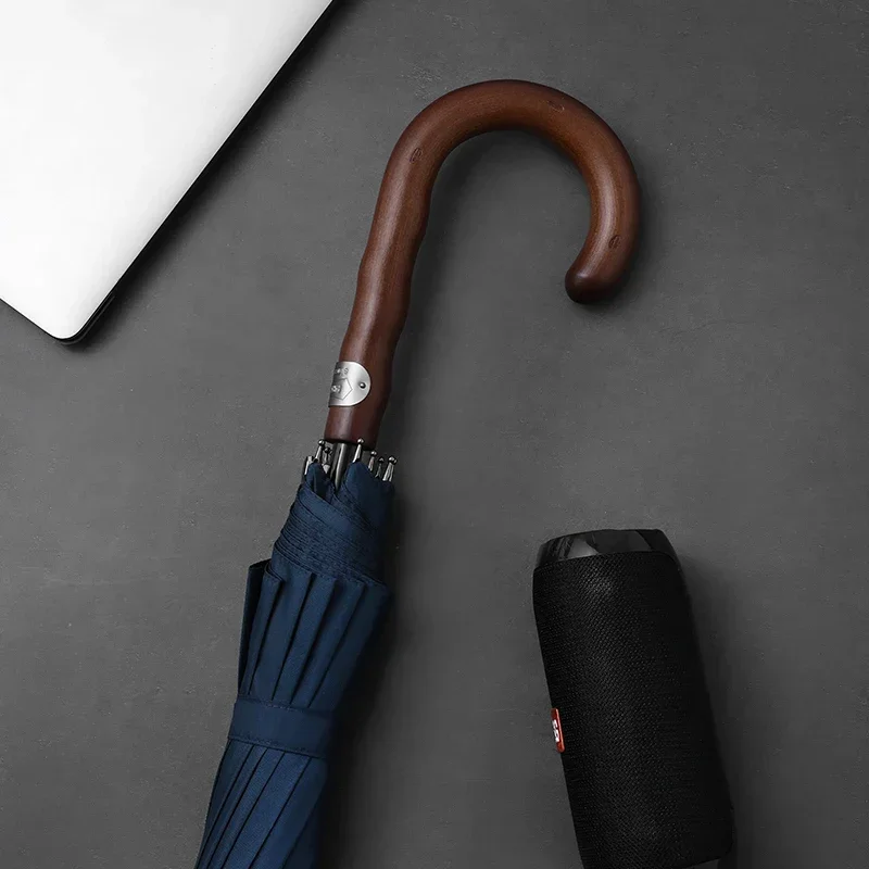 Parachase Wooden Long Umbrella for Men, Big Size Windproof Golf Umbrella with Designer Handle for Heavy Rain Outdoor Use