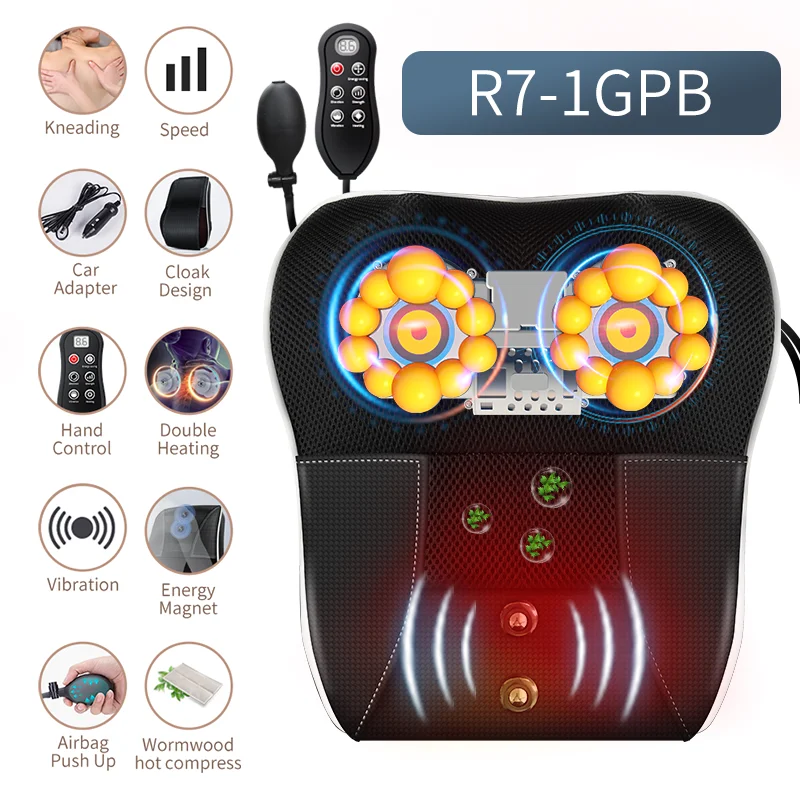 Jinkairui Electric Shiatsu Head Neck Massager Pillow with Heating, Cervical Traction Body Massage Device for Car, Office