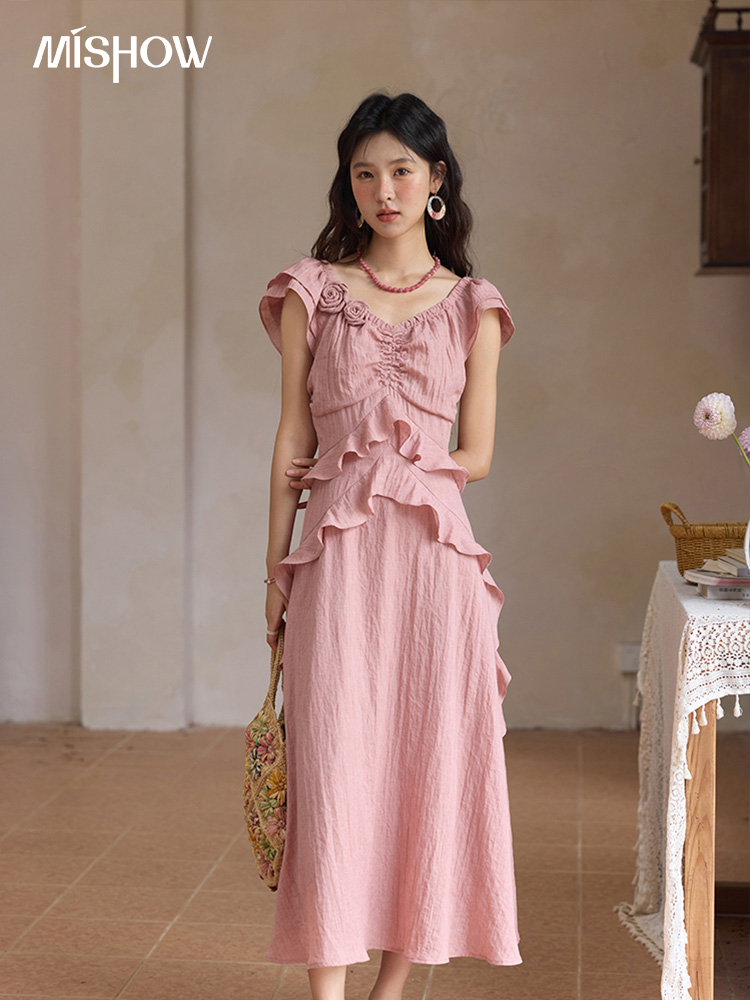 Women’s Floral Print Dress, 2025 Summer Fashion with Flying Sleeves and V-Neck