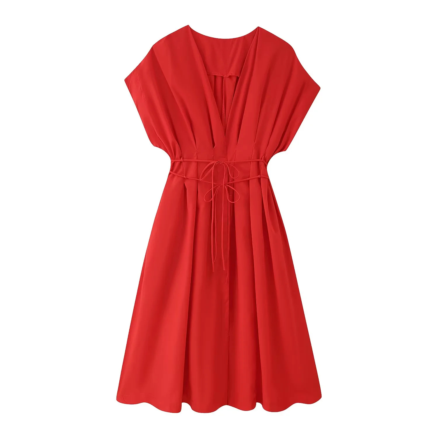 Vintage Chic Brown Dress, Sleeveless V Neck, Single Breasted with Sashes for Women, Fall Winter Fashion