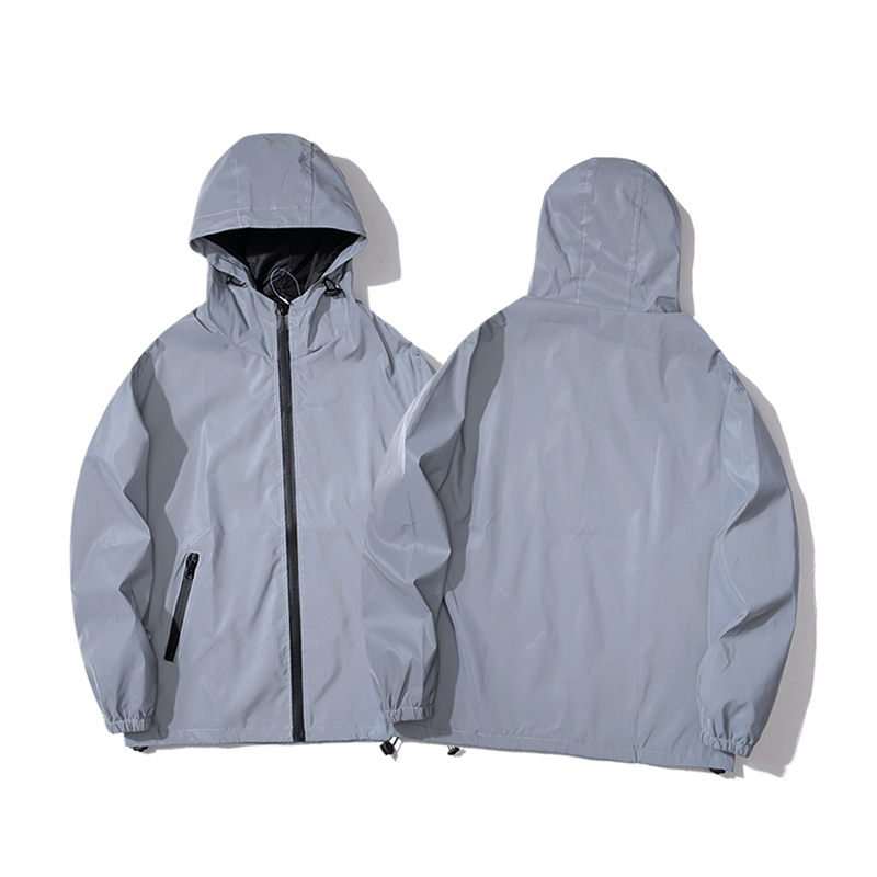 Men's Night Reflective Jacket, Windbreaker Hooded Jacket, Waterproof Zipper Coat, Double Fabric, Hip Hop Dancer Outwear
