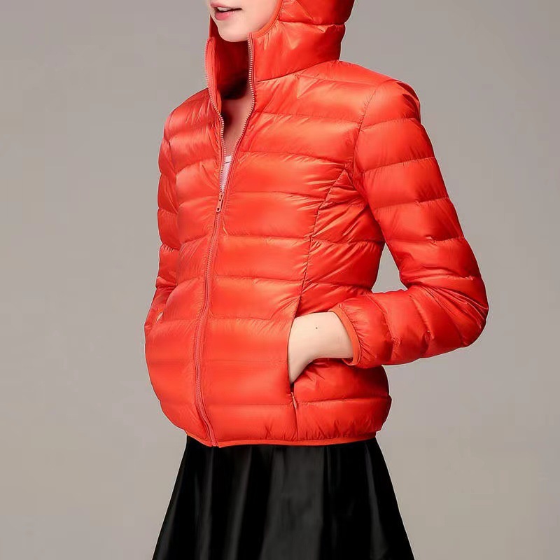 Lightweight Puffer Jacket for Women, Hooded Winter Coat, Ultra Light Zipper Down Jacket, Full Sleeve Parkas