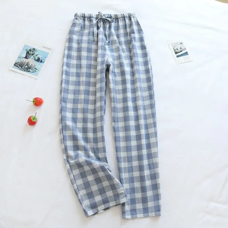 Men's Plaid Pajama Pants, Cotton, Loose-Fitting, Long Trouser for Spring and Summer, Plus Size