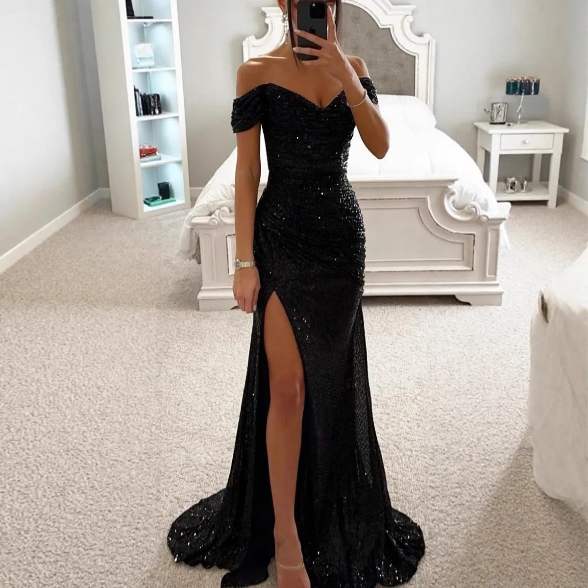 Women’s One Shoulder Maxi Dress, Casual Chic Party Wear, Sexy Slit, Regular Waistline, No Sleeve Women’s One Shoulder Maxi Dress, Casual Chic Party Wear, Sexy Slit, Regular Waistline, No Sleeve