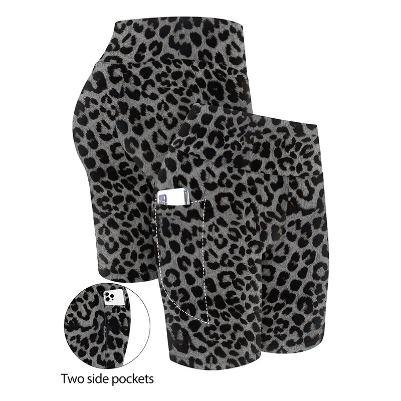 High Waist Tight Shorts, Tiger Print, Slim Fit, Bottom Lifting, Five Quarter Length, Pocketed Base Layer