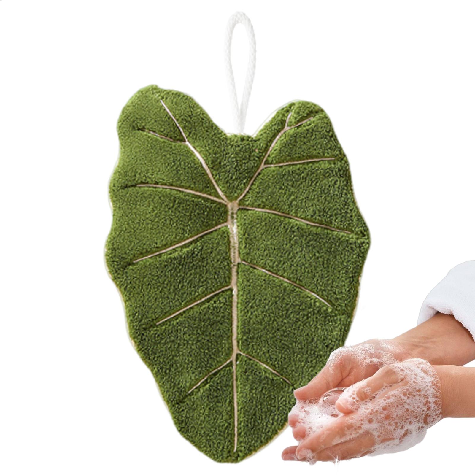 Leaf Print Hand Towels, Highly Absorbent Hanging Towel for Kitchen and Bathroom, Plant Pattern Cleaning Cloth