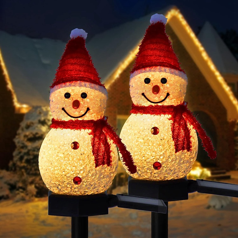 Solar Snowman Pathway Lights Outdoor Christmas Garden Stakes