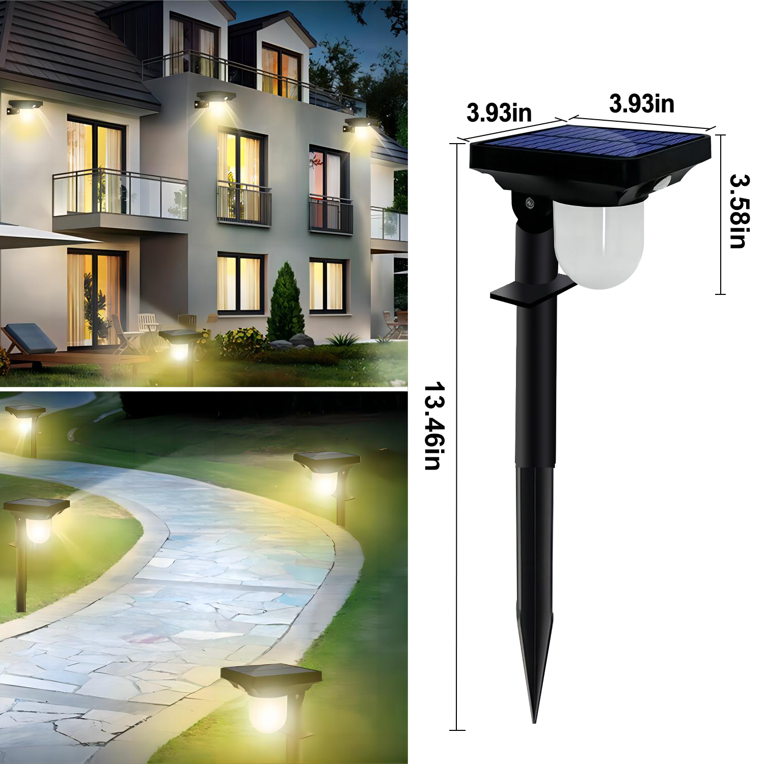 Solar Motion Sensor Outdoor Solar Lights Waterproof Wall & Garden Pathway Lighting