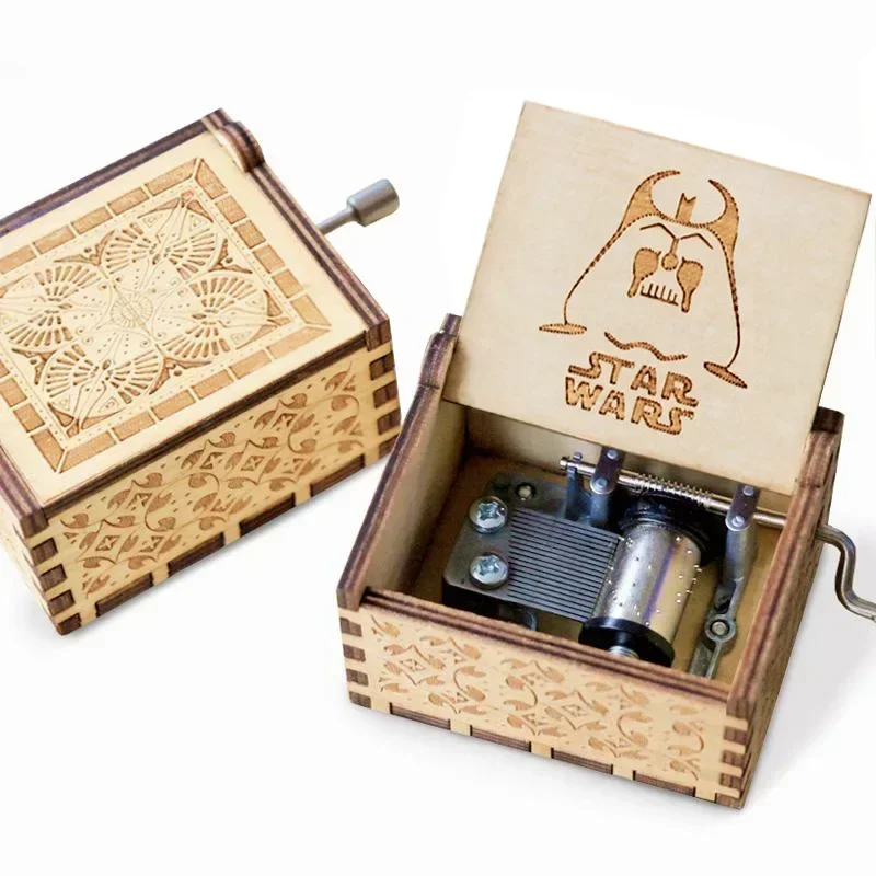 Galactic Melody Wooden Music Box Hand Crank Star Wars Inspired Keepsake Gift