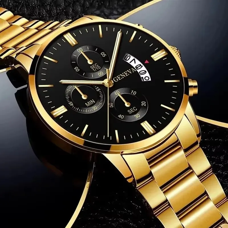 Prestige Steel Calendar Quartz Watch for Men Luxury Business Stainless Steel Wristwatch