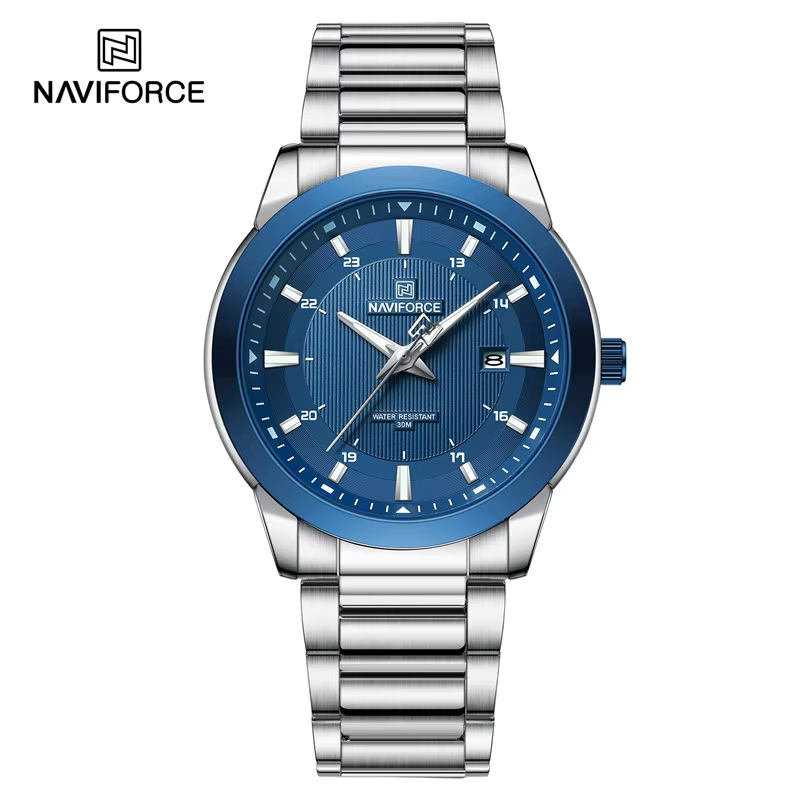 NAVIFORCE Luxury Stainless Steel Quartz Sports Watch for Men Waterproof Date Wristwatch