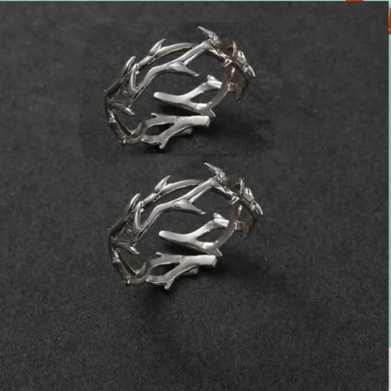 Goth Rose Thorn Stainless Steel Ring Adjustable Couple Ring for Men & Women