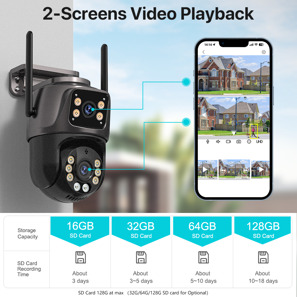 WiFi Security Camera with Dual Lens AI Auto Tracking Outdoor PTZ Surveillance