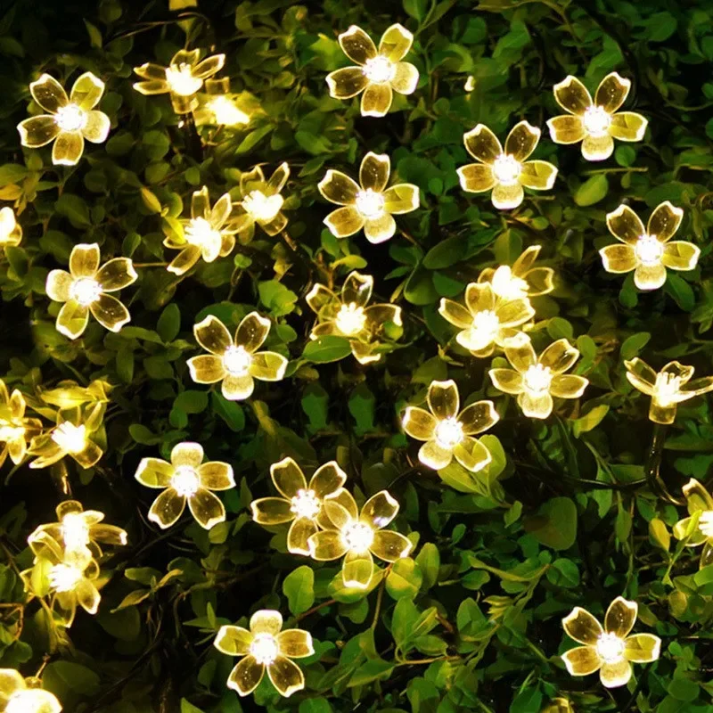 Cherry Blossom Solar String Lights Waterproof LED Outdoor Fairy Lights with Lighting Modes