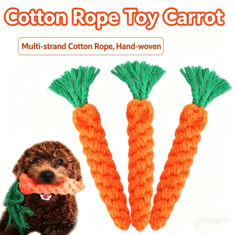 Carrot Dog Chew Toy for Small Dogs Durable Cotton Rope Dog Toy for Teeth Cleaning & Play