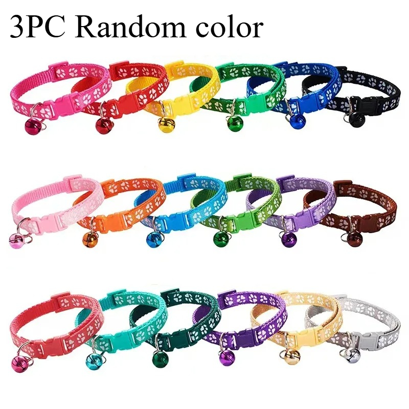 Adjustable Pet Collar with Bell Colorful Paw Print Cat & Dog Collar Set