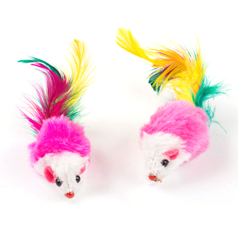 Soft Fleece Cat Toy Plush Mouse with Feather for Interactive Kitten Play