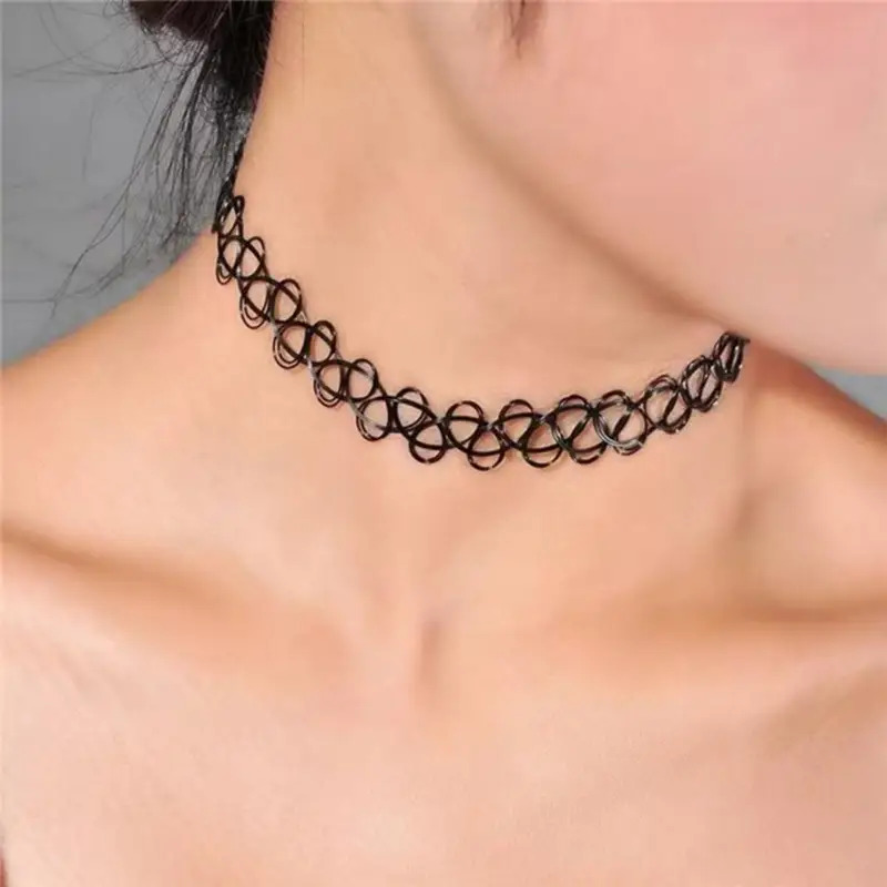 Vintage Gothic Choker Black Elastic Mesh Choker Necklace for Punk & Alternative Style