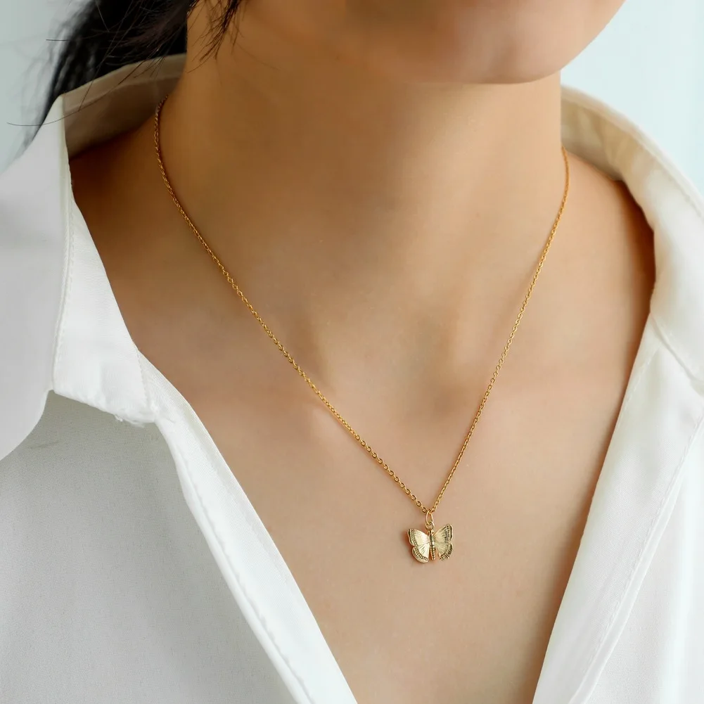Vintage Butterfly Necklace for Women Gold Stainless Steel Snake Chain Pendant Choker