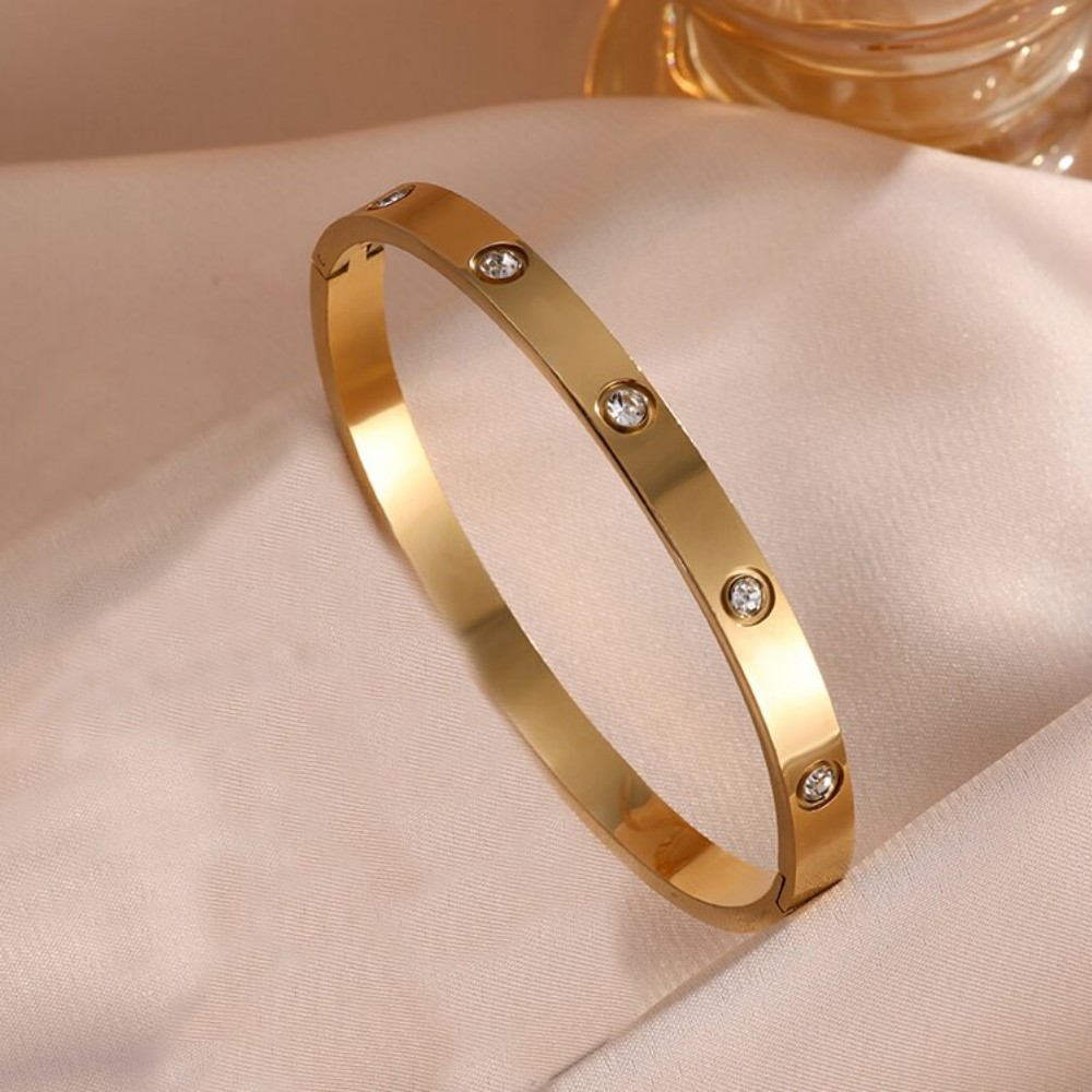 Luxury Stacked Bracelet Gold Zircon Bracelet for Couples in Stainless Steel