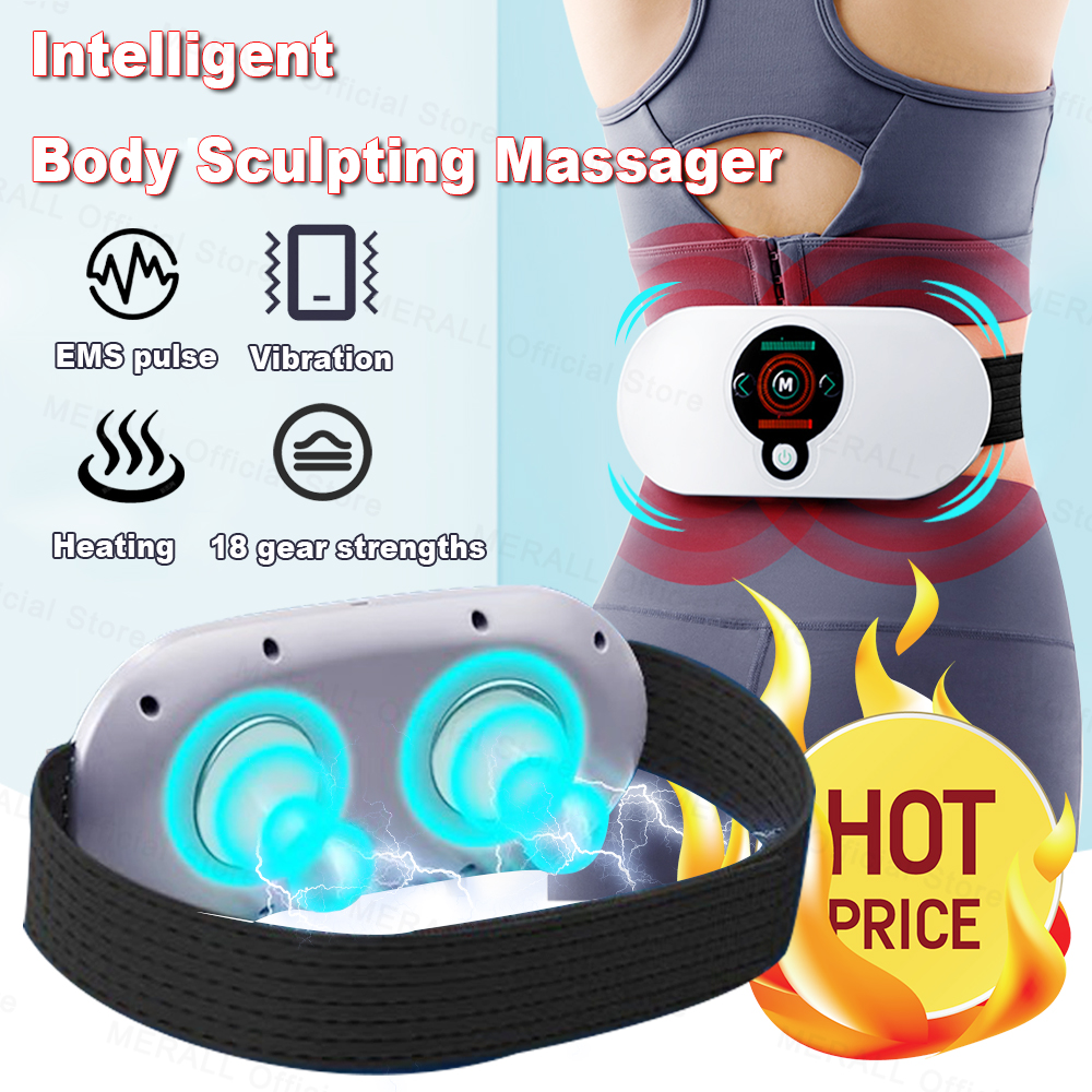 EMS Waist Massager with Heat & Vibration Muscle Stimulator Belt for Back Relief