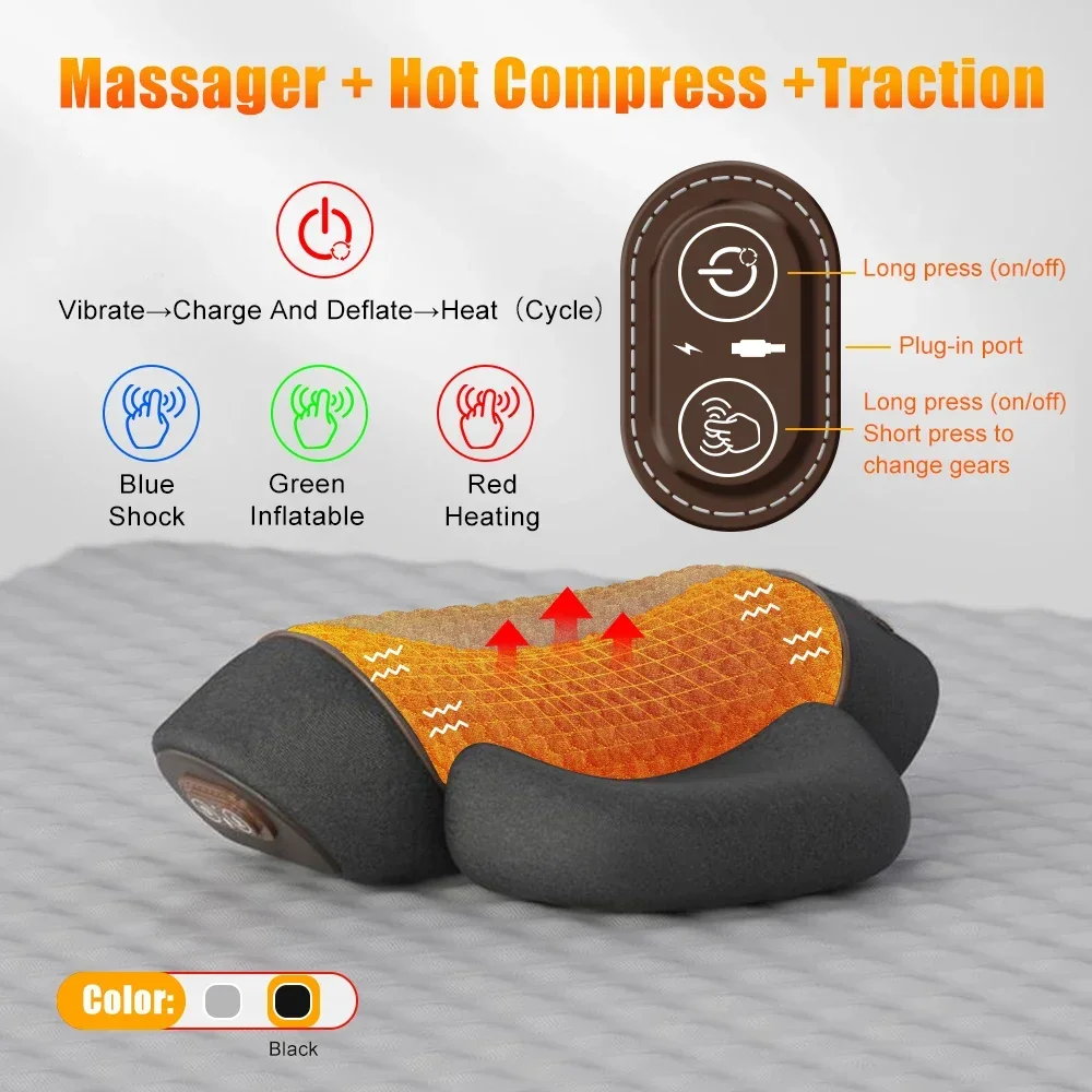 Heated Neck Massager Travel Pillow with Vibration for Cervical Pain Relief