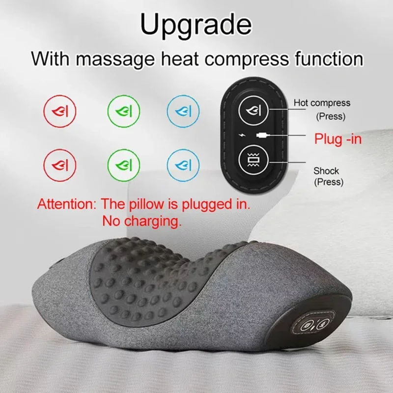 Heated Neck Massager Cervical Traction Pillow for Neck Pain Relief & Relaxing Vibration Massage